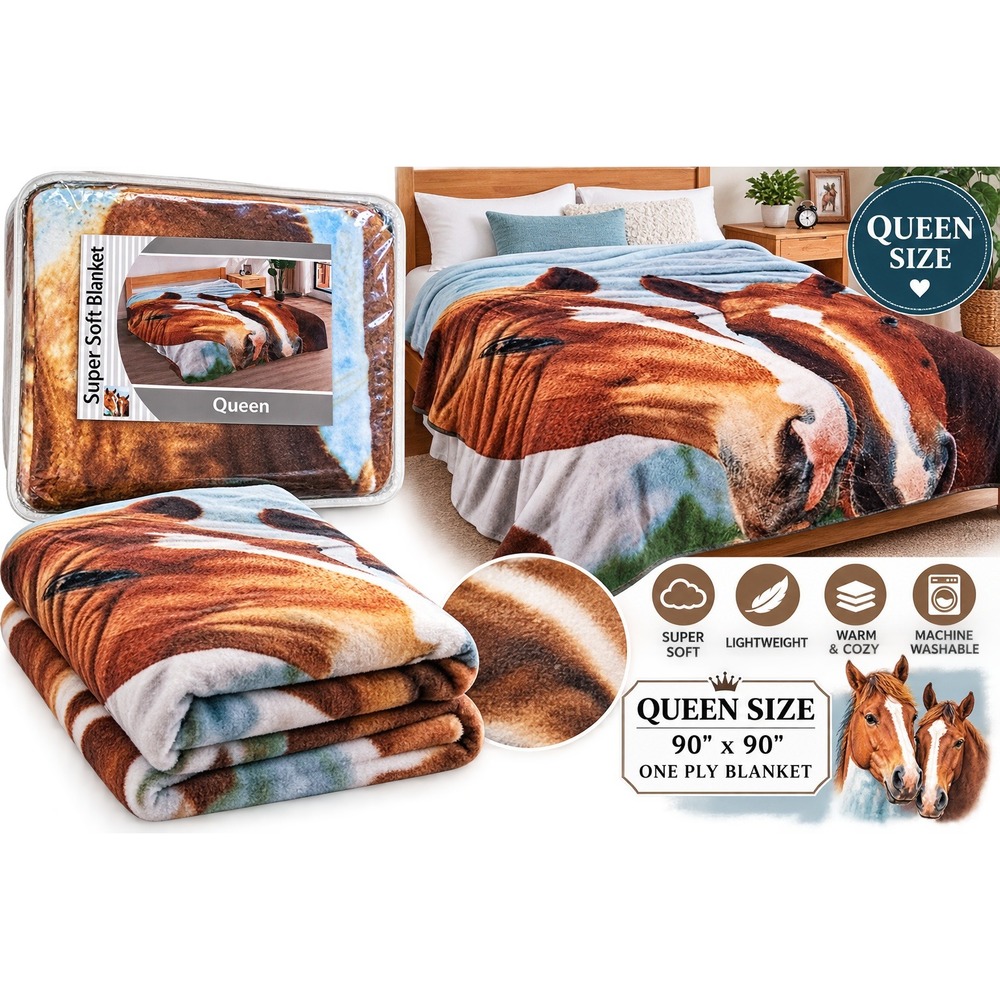 Queen Size Super Soft Horse Blanket – Cozy Equestrian Western Fleece – New